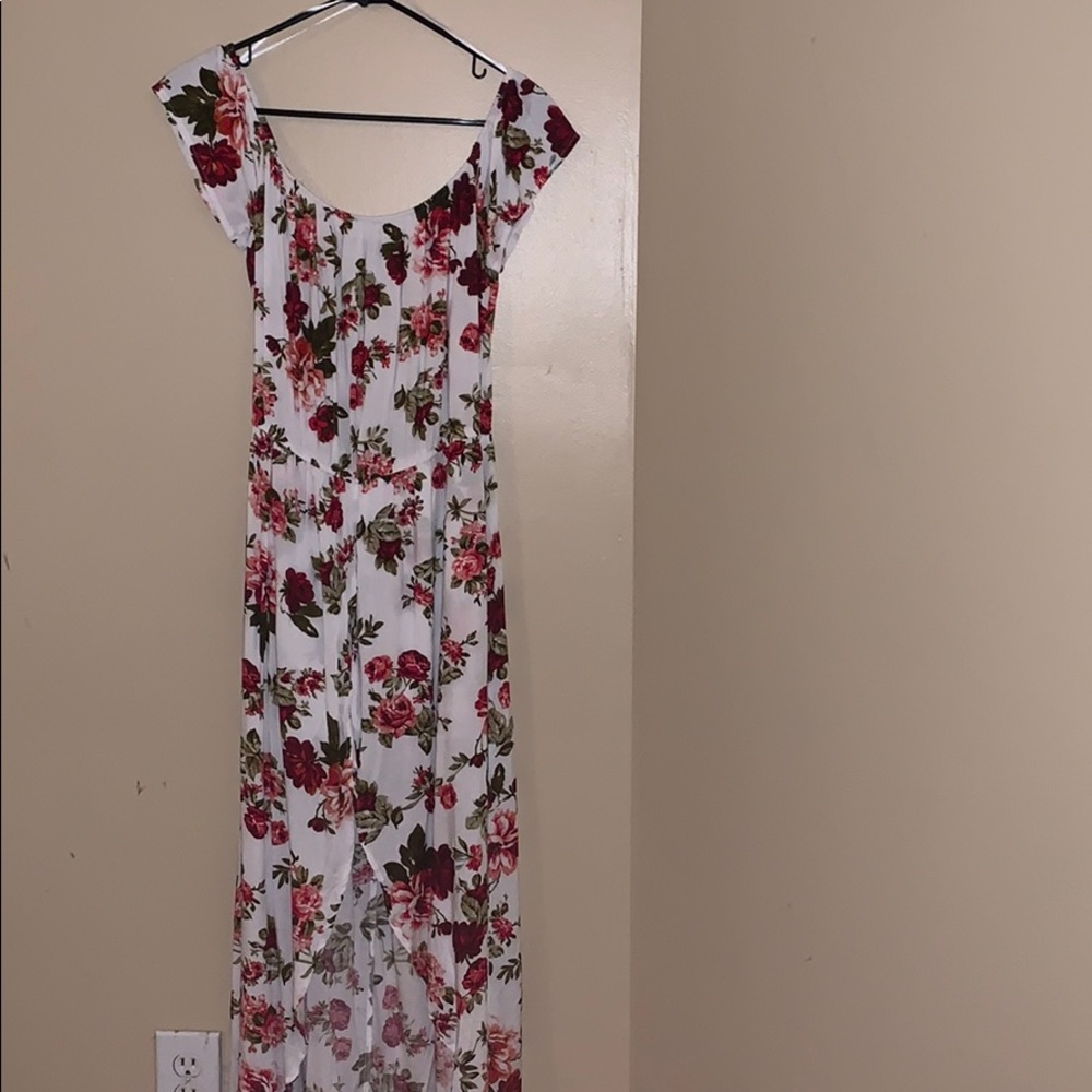 White and black floral dress romper